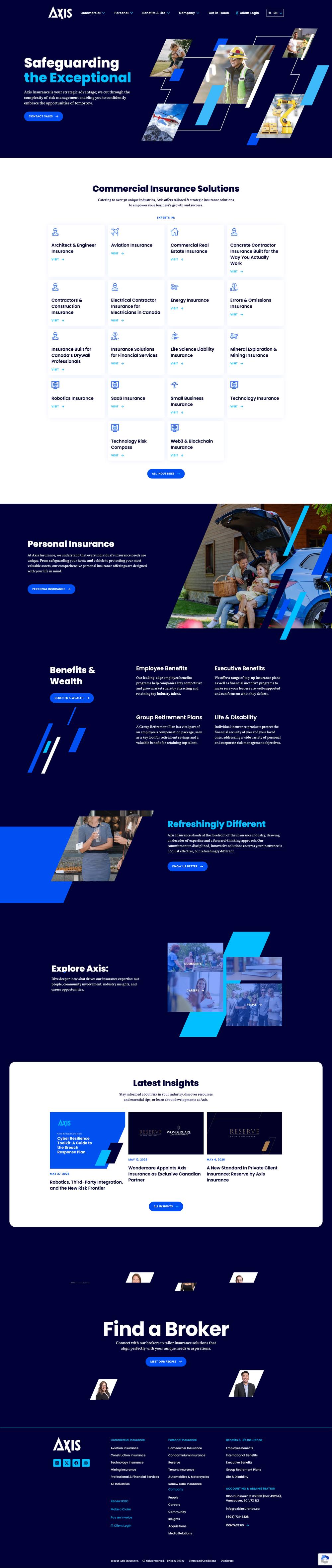 Axis Insurance website after Dane's redesign