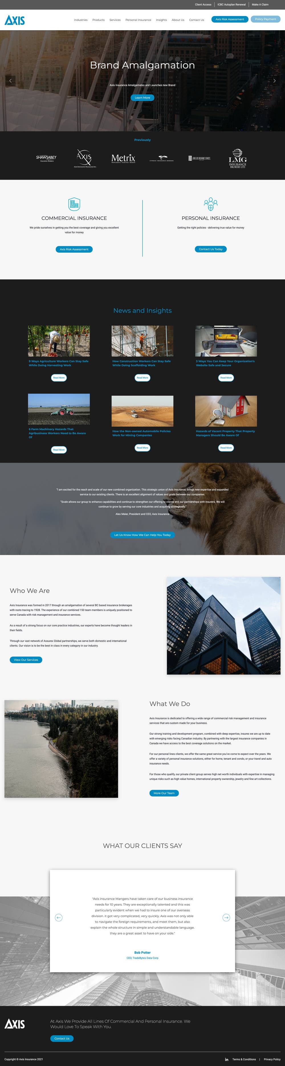 Axis Insurance website before redesign