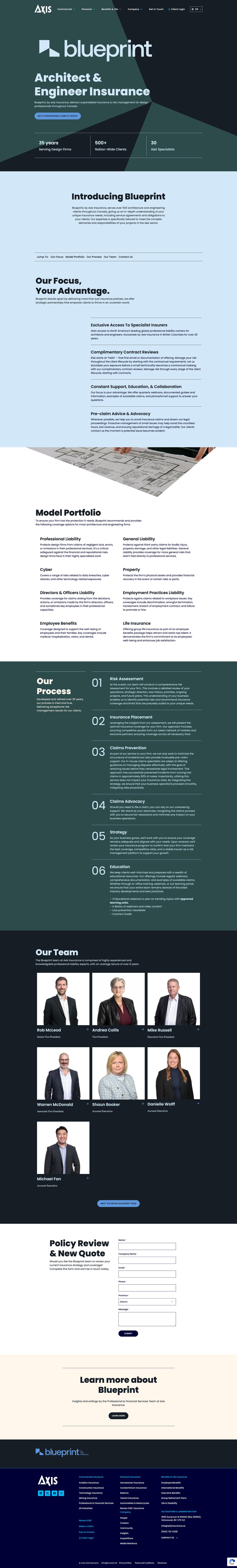 Blueprint by Axis Insurance website