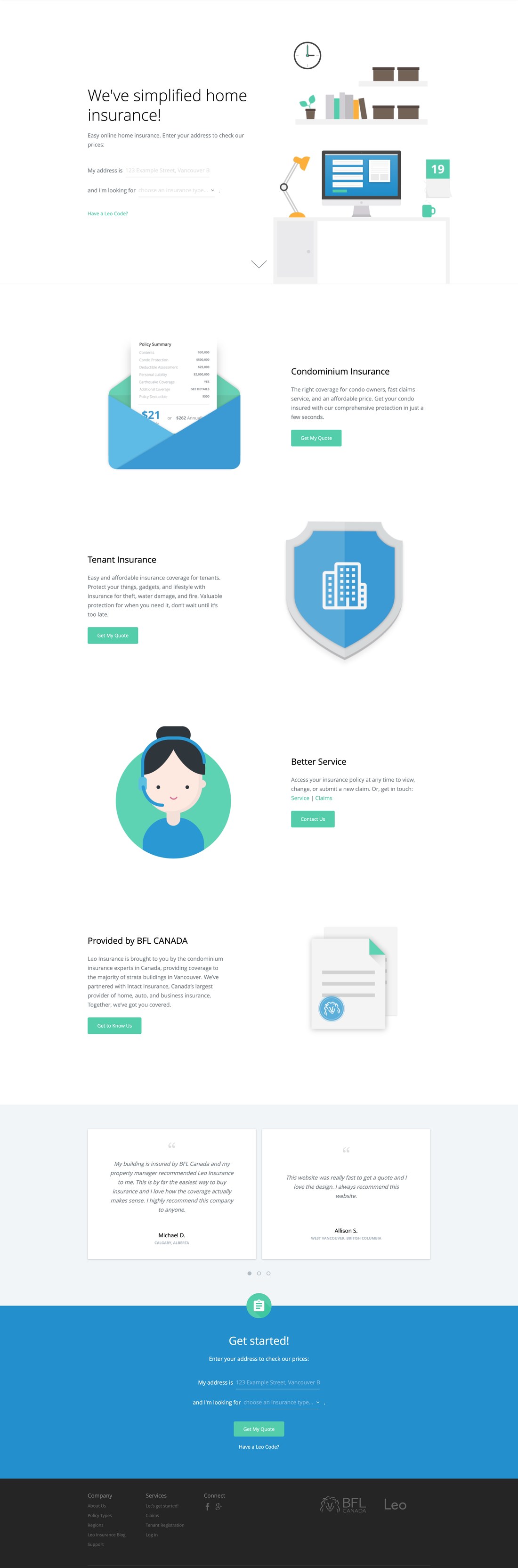 Leo Insurance website for BFL Canada