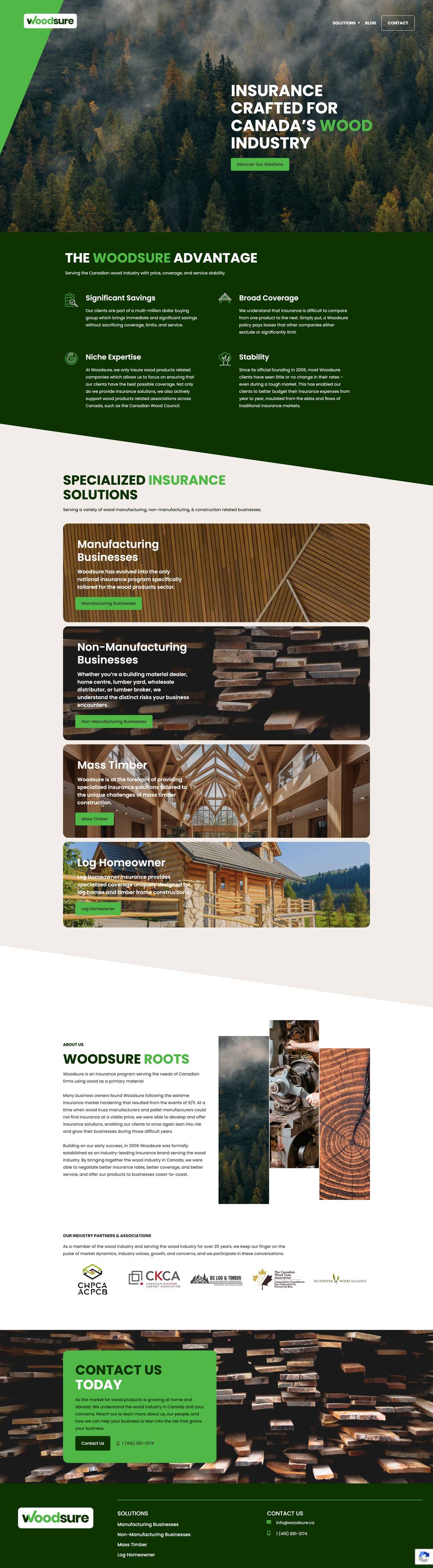 Woodsure website after Dane's redesign