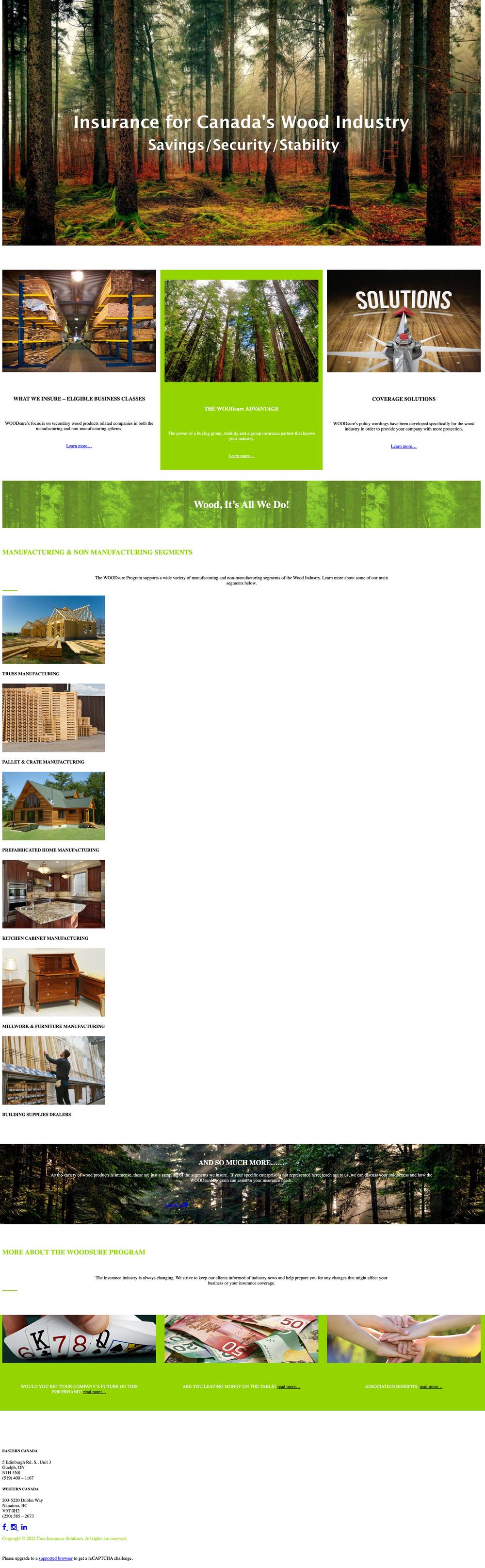 Woodsure website before redesign